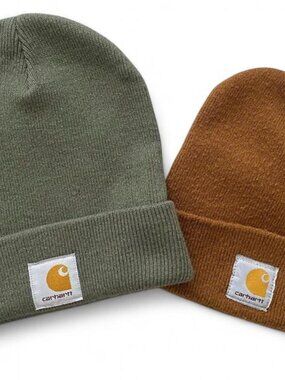 2x BUNDLE of Carhartt Beanies - New Grey & Vtg Carhartt Brown